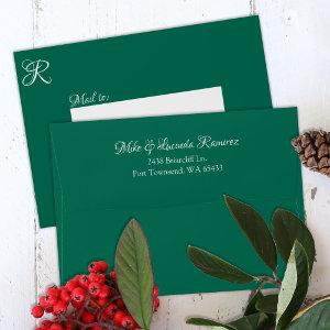 Teal Green Pre-addressed 5x7 Monogram Quinceanera Envelope