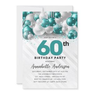 Teal Green Silver Balloon Glitter 60th Birthday