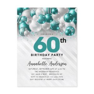 Teal Green Silver Balloon Glitter 60th Birthday  Postcard