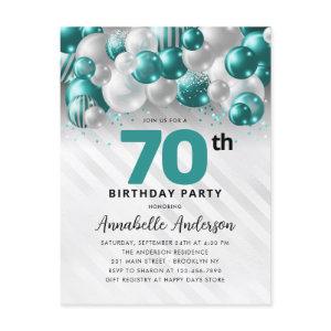 Teal Green Silver Balloon Glitter 70th Birthday  Postcard
