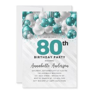 Teal Green Silver Balloon Glitter 80th Birthday