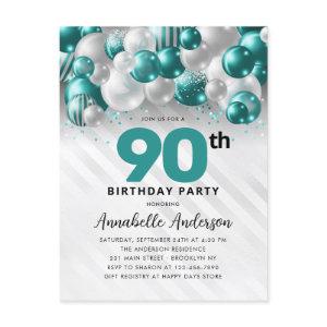 Teal Green Silver Balloon Glitter 90th Birthday  Postcard