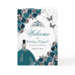 Teal Green Silver Butterfly Quinceanera Program