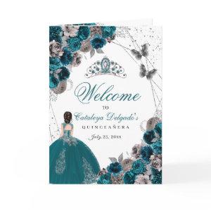 Teal Green Silver Butterfly Quinceanera Program