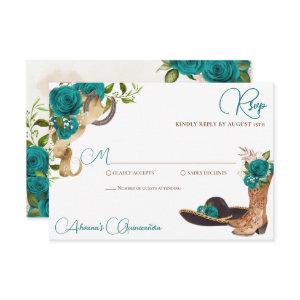 Teal Green Turquoise Charro Western Quinceanera RSVP Card