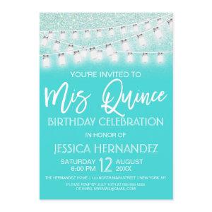 Teal Mason Jar String Lights Glitter Quinceañera