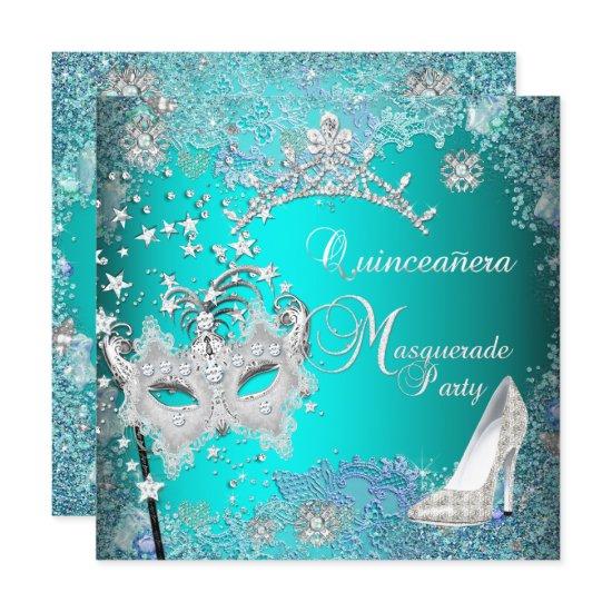 Teal Masquerade Quinceanera 15th Party Tiara Shoe