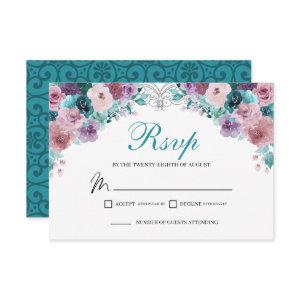 Teal & Mauve Floral RSVP Enclosure Card