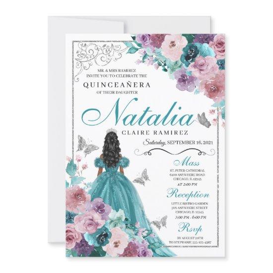 Teal & Mauve Ocean Sunset Princess Quinceanera