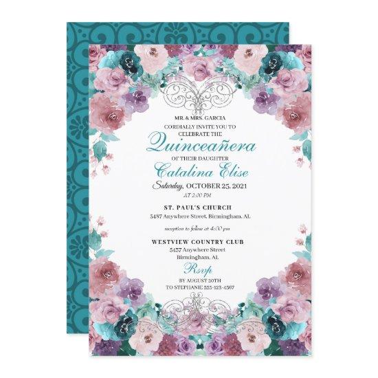 Teal & Mauve Sunset Quinceanera Birthday