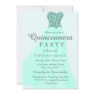 Teal Mint Sparkling Glitter Gown Quinceanera Party