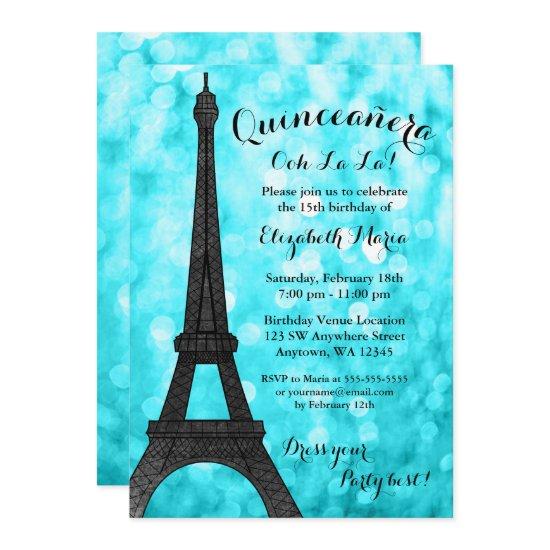 Teal Paris Bokeh Glitter Lights Quinceañera