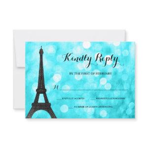 Teal Paris Bokeh Glitter Lights RSVP Card