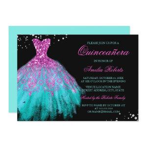 Teal Pink Sparkle Dress Quinceanera