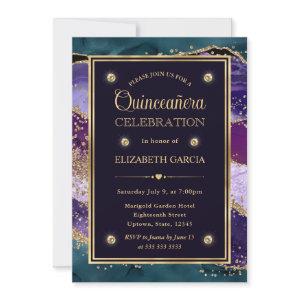 Teal, Purple and Gold Glitter Agate Quinceanera