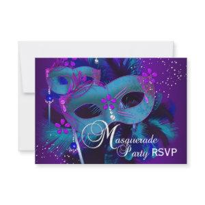 Teal & Purple Masks Masquerade Party RSVP