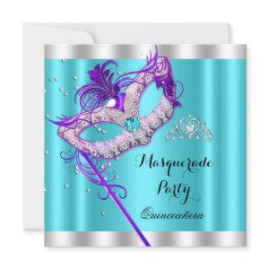 Teal Purple Masquerade Quinceanera Party Mask