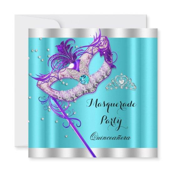 Teal Purple Masquerade Quinceanera Party Mask
