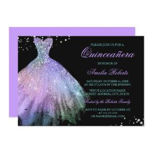 Teal Purple Sparkle Dress Quinceanera