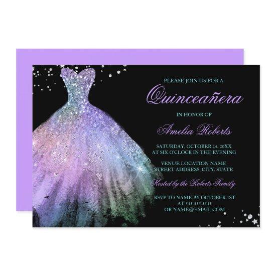 Teal Purple Sparkle Dress Quinceanera