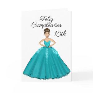 Teal Quinceanera Fashion Spanish 15 Birthday Card