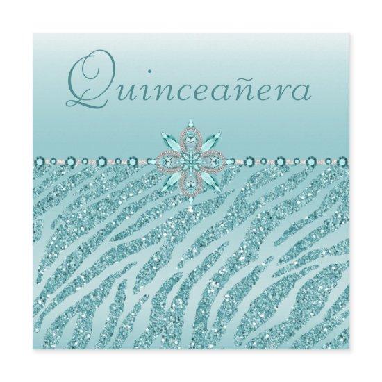 Teal Quinceanera Printed Jewels & Zebra Glitter