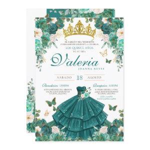 Teal Rose Elegant Princess Butterfly Quinceanera