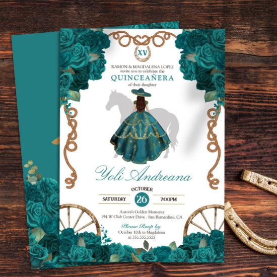 Teal Rose Western Charro Quinceanera