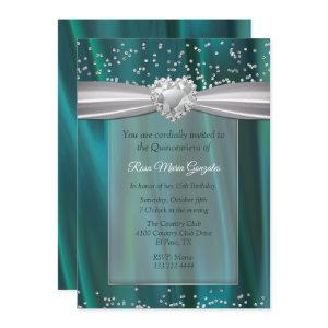 Teal Satin and Diamonds Quinceañera