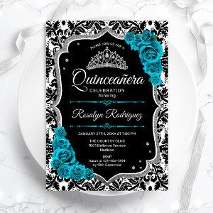 Teal Silver Black Damask Elegant Quinceanera
