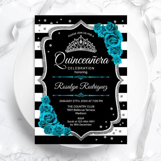 Teal Silver Black Elegant Quinceanera
