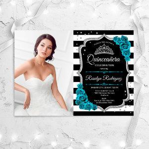 Teal Silver Black Quinceanera Party With Photo