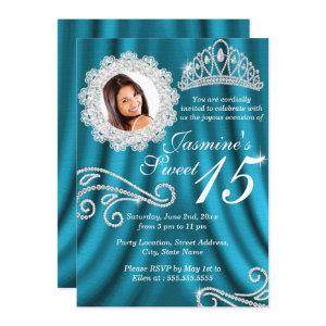 Teal Silver Diamond Tiara Photo Quinceanera
