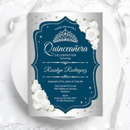 Teal Silver Elegant Quinceanera