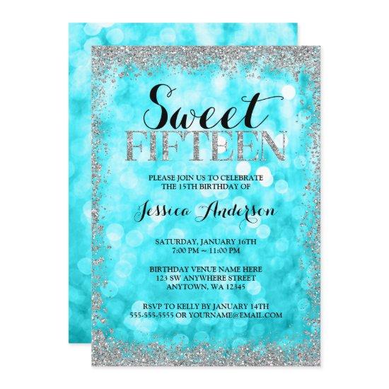 Teal Silver Faux Glitter Lights 15th Quinceanera