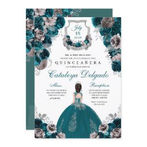Teal & Silver Floral Elegant Quinceañera
