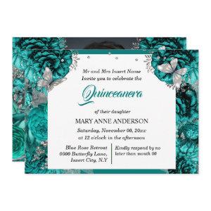Teal silver PHOTO glitter butterfly elegant