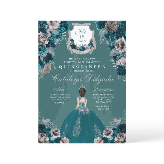 Teal & Silver Princess Castle Quinceañera