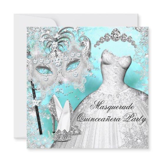 Teal & Silver Princess Quinceanera Masquerade