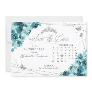 Teal & Silver Quinceañera Save The Date