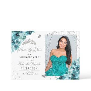 Teal & Silver Quinceañera Save The Date Photo