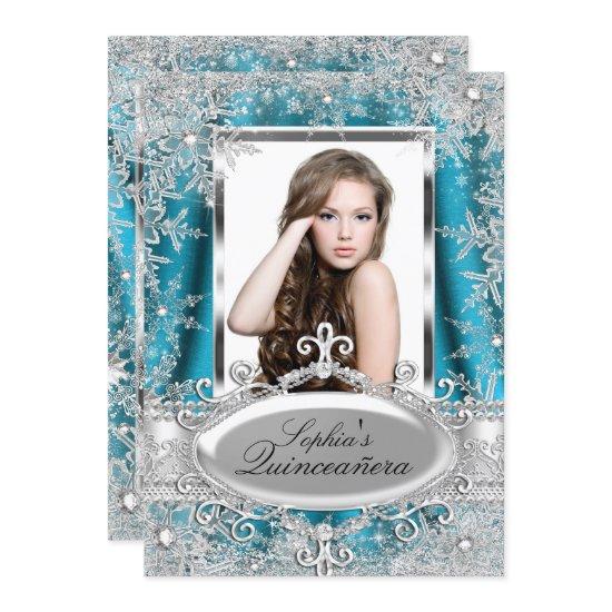 Teal Silver Sparkle Jewel Snowflake Quinceanera