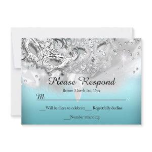 Teal & Silver Sparkle Masquerade RSVP Reply