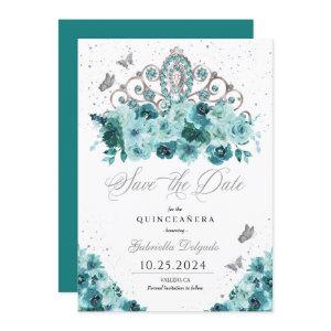 Teal & Silver Tiara Save The Date Quinceañera