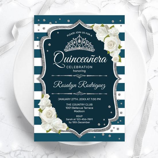Teal Silver White Elegant Quinceanera