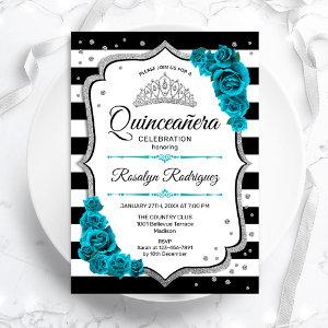 Teal Silver White Quinceanera