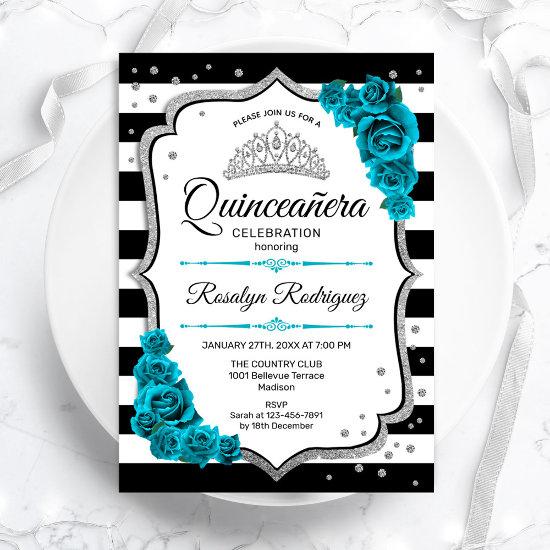 Teal Silver White Quinceanera