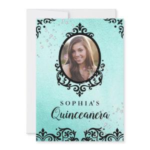 Teal Sparkle Damask Photo Quinceanera