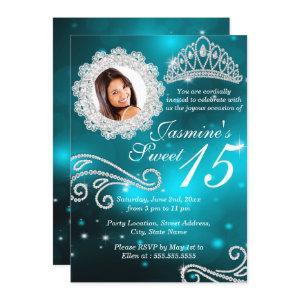 Teal Sparkle Diamond Tiara Photo Quinceanera