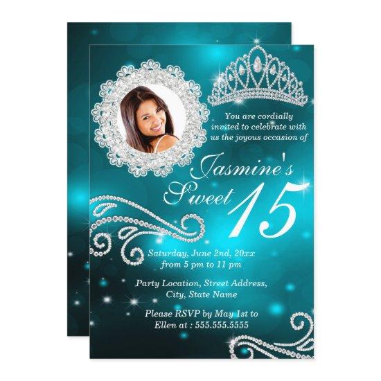 Teal Sparkle Diamond Tiara Photo Quinceanera